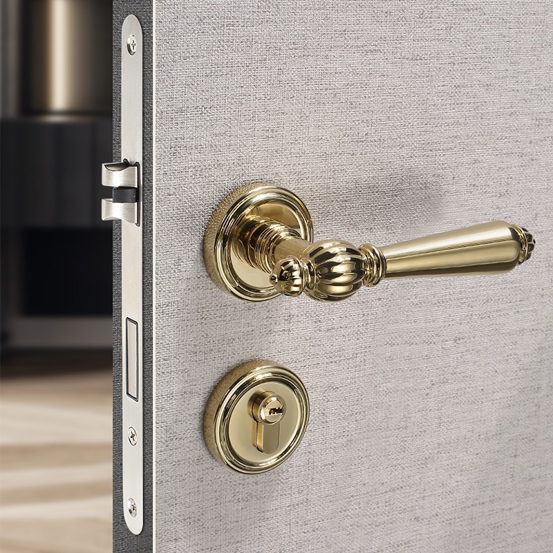 轻奢卧室门锁室内门把手法式金色门锁静音分体锁家用通用型木门锁