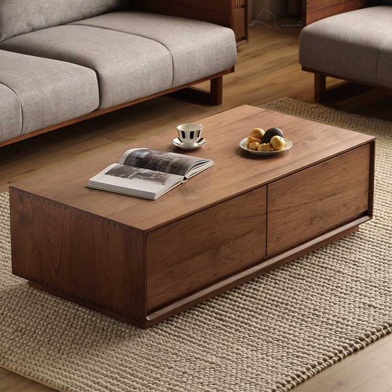 北美黑胡桃木茶几矮桌电视柜茶几组合北欧小户型实木茶桌客厅家用