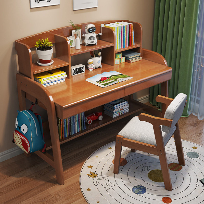 实木写字桌学生书桌简易办公桌家用卧室儿童学习桌现代简约电脑桌