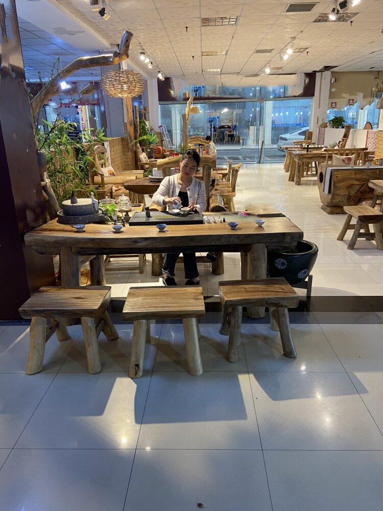 香樟木流水茶桌茶台整棵实木桌面厚重自然边套装原木根雕茶几办公