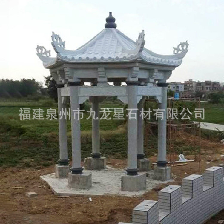 石雕凉亭户外庭院六角双层中式庭院凉亭摆件六角凉亭景观雕塑