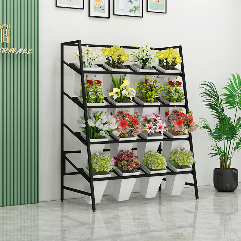 5V花店花架鲜花展示架铁艺梯形多层摆放架室内花卉架醒花桶置物架