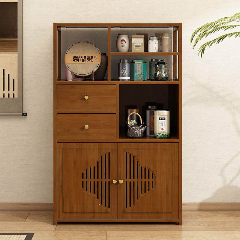 新中式置物架家用落地式实木茶水柜客厅靠墙茶具茶叶收纳储物架子