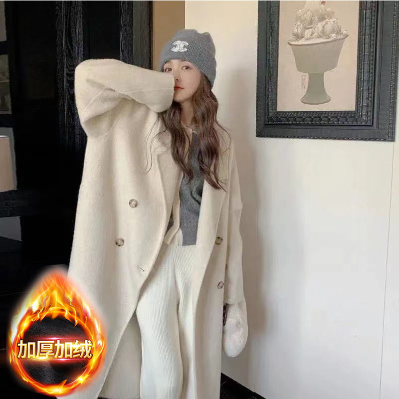 （加夹棉加里）大码宽松加厚毛呢大衣女中长款夹棉小个子呢子外套