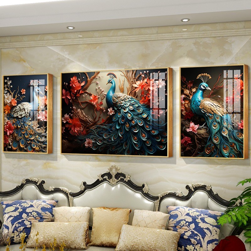 高档大气欧式沙发背景墙装饰画客厅三联组L合挂画轻奢立体感艺术图片