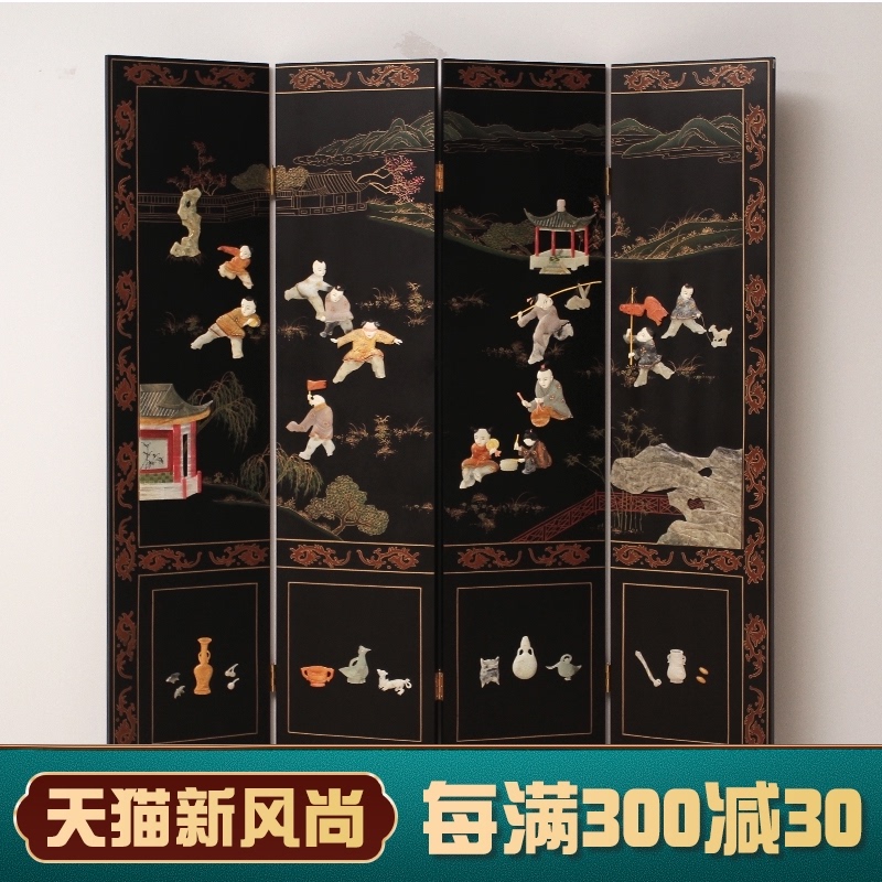 扬州漆器厂骨石中式屏r风隔断折叠客厅玄关墙移动折屏办公室屏风