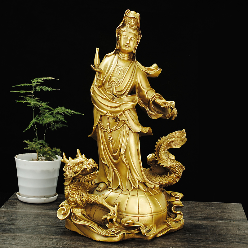 速发纯铜观音菩萨摆件自在观音佛像御龙观音净瓶柳枝观音家用供奉