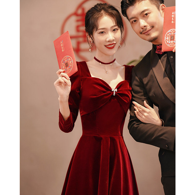 速发新娘结婚在红公主丝酒服敬绒礼服平时可穿2021新款酒逃色连衣