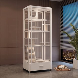 速发全景玻璃猫别墅家猫实木砂笼子猫用盆一体猫舍豪华猫屋子猫窝