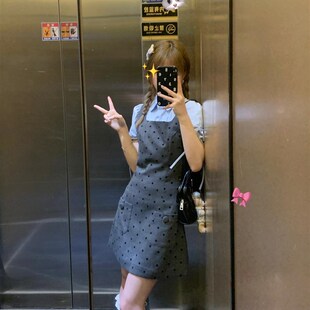速发灰色波季 吊带连衣裙小个子高级感背系裙夏点千金感心穿搭套装