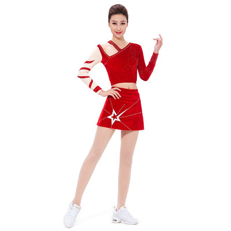 速发新款露肩啦啦操服装丝绒拉拉队舞台装健美操服装广播体操演出