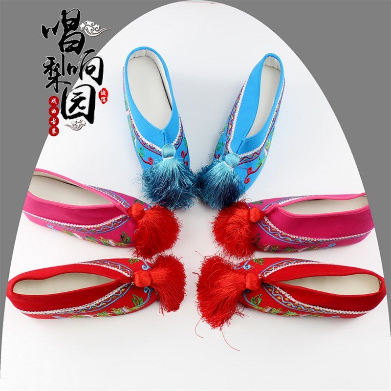 速发新款戏曲用品京剧粤剧歌仔新娘鞋绣花垫高内增高平底花旦正码