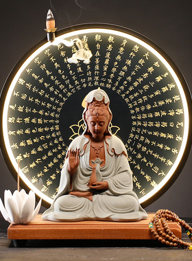 速发中式净瓶观音菩萨佛像装艺客厅玄关创意倒流香摆饰陶瓷工件品