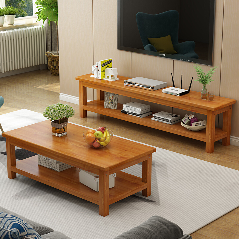 客厅全实木电视柜茶几组合套装简约现代小户型家用原木简易电视柜