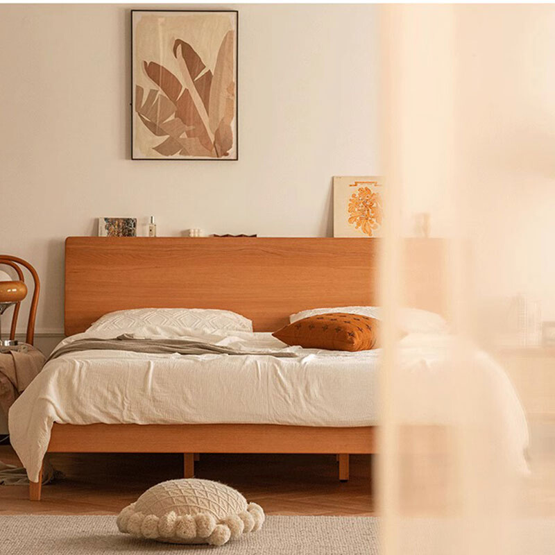 实木床现代简约轻奢樱桃木小户型家用落地单双人主卧床