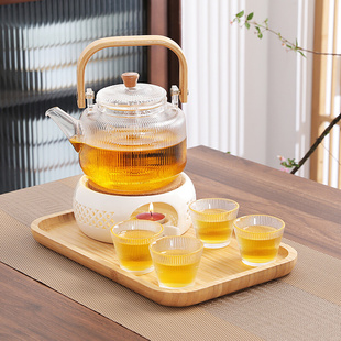 美容院养生花茶壶蜡烛加热底座电陶炉煮茶器玻璃水果茶壶茶具套装