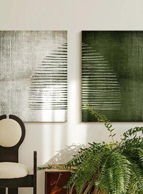 绿影 侘寂风高级感装饰画高档酒店民宿手绘肌理画绿色客厅装饰画