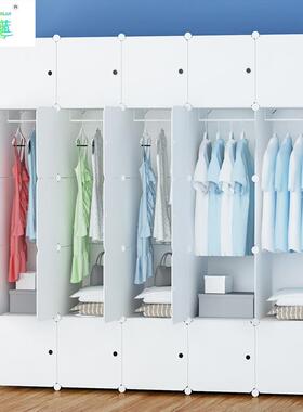 衣柜组装成人塑料衣橱双人简约现代经济型布艺钢架白色挂衣柜储物