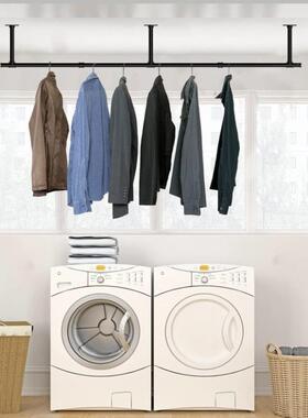 工业管道衣架壁挂式服装杆重型黑色钢铁橱储物洗衣房挂杆
