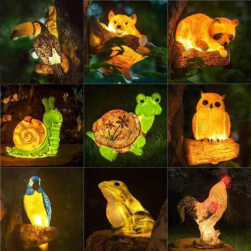led户外景观发光小动物灯草坪仿真猫头鹰大嘴鸟鹦鹉变色龙挂树灯