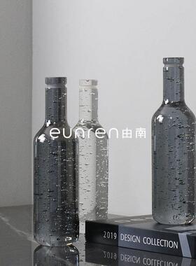 简约现代软装饰品透明酒瓶软装饰品花束插花瓶样板房间桌面摆件