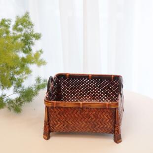 方形竹编筐收纳盒 水果竹篮子 工艺竹制品 竹子果盘干果篮茶具盒