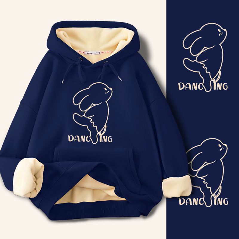 秋冬款初中学生连帽卫衣女装加绒加厚2025新款藏青色大码衣服外套