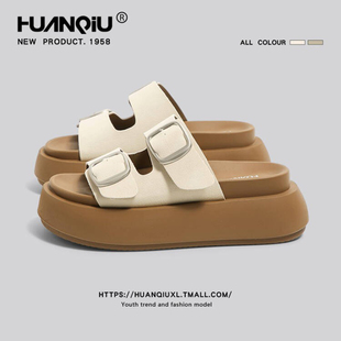 子 环球厚底凉拖鞋 女夏季 外穿一字拖松糕底时尚 防水休闲增高沙滩鞋