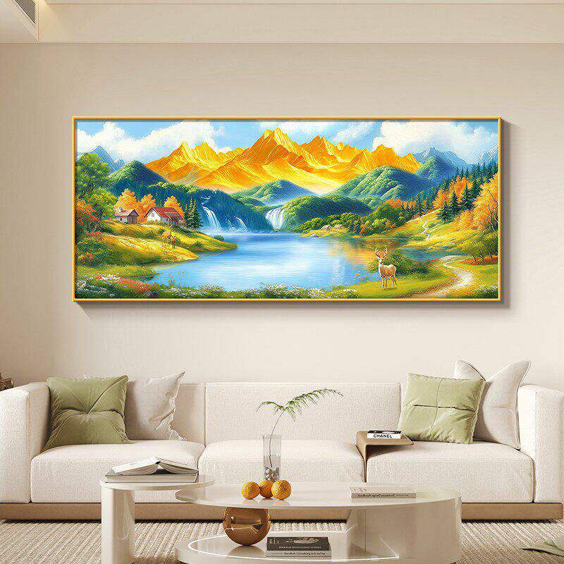 有山水沙发挂青绿适合西墙北背景油画客厅聚财画家聚宝盆金山靠山
