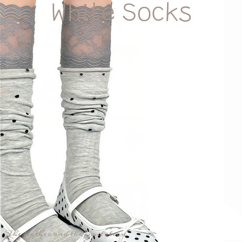 WHITE SOCKS春夏芭蕾风波点木耳花边小腿袜棉质堆堆袜百搭中筒袜