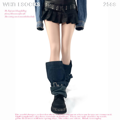 WHITE SOCKS美式复古y2k辣妹口袋小腿袜秋冬腿带牛仔裤堆堆袜女