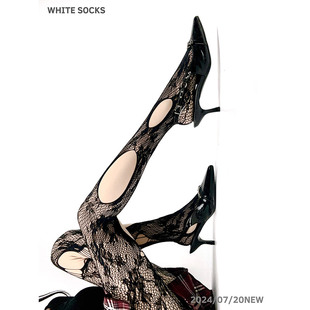 white socks破洞渔网袜镂空撕裂暗黑风不规则丝袜y2k黑丝ins风