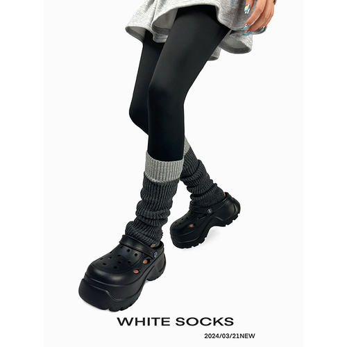 white socks机能风新款拼接复古小腿袜套运动风y2k辣妹中筒袜套