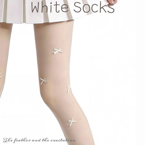 WHITE SOCKS纯欲芭蕾风白色蝴蝶结丝袜薄款防勾丝美腿塑形打底袜