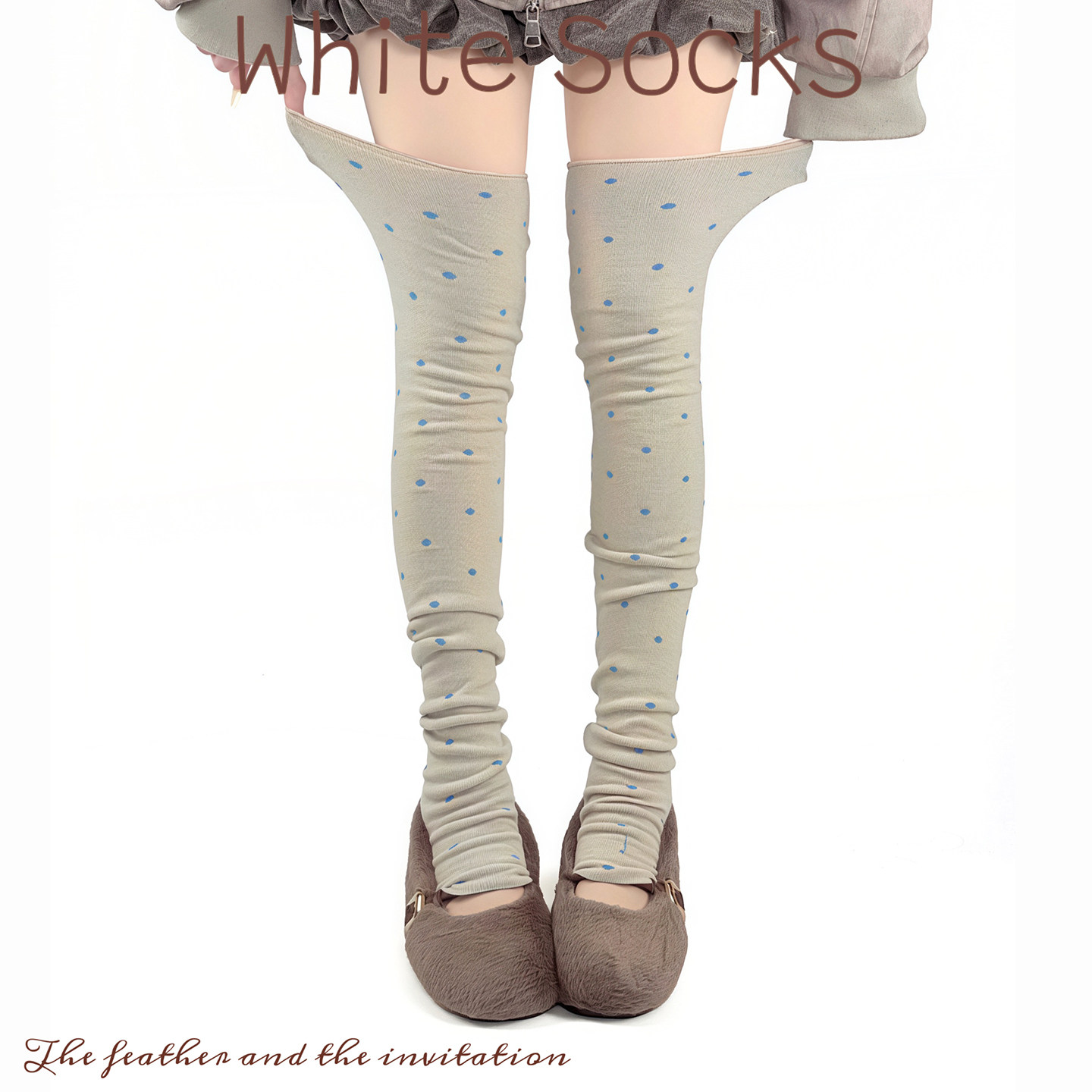WHITE SOCKS芭蕾风甜美波点过膝堆堆袜套女踩脚长筒袜学院风腿套