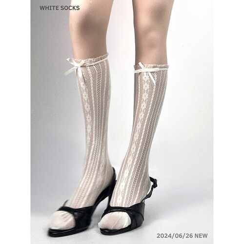 white socks 蕾丝花边芭蕾风小腿袜少女蝴蝶结日系甜美中筒堆堆袜