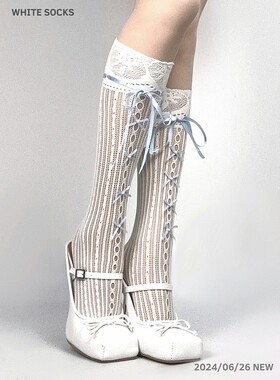 white socks洛丽塔丝带蝴蝶结小腿袜纯欲芭蕾风jk中筒薄款堆堆袜