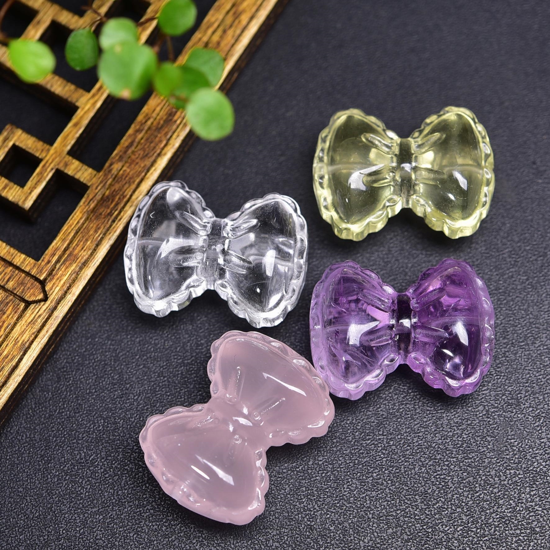 天然大蝴蝶结粉晶黄水晶白水晶紫水晶配件diy手链项链挂件配饰