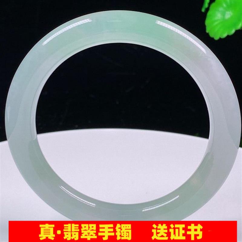 冰种翡翠玉手圆条镯缅甸玉石单色通透少女款飘绿冰糯种叮当镯处理