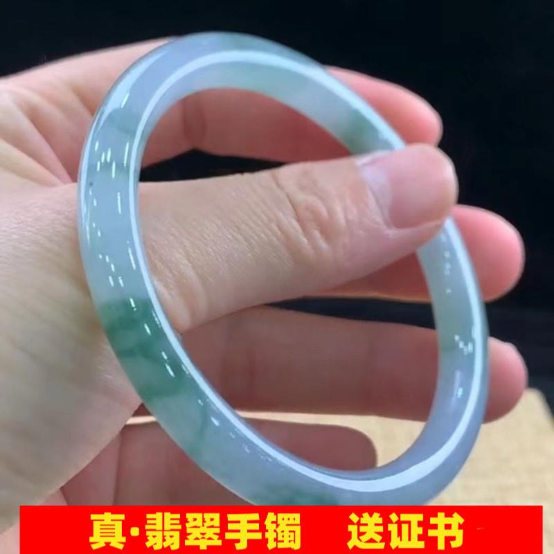 油青绿冰糯种老料缅甸翡翠手镯圆条叮当镯女款时尚翡翠玉手镯处理