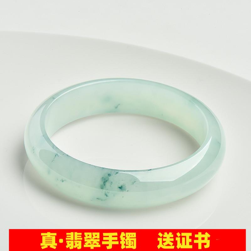 厂家直销玉镯缅甸翡翠手镯货冰种飘蓝花玉石翡翠玉手镯女款处理