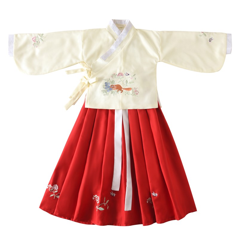 新款古装汉服服装儿童女童中国风演出服改良交领襦裙Y长裙舞台表