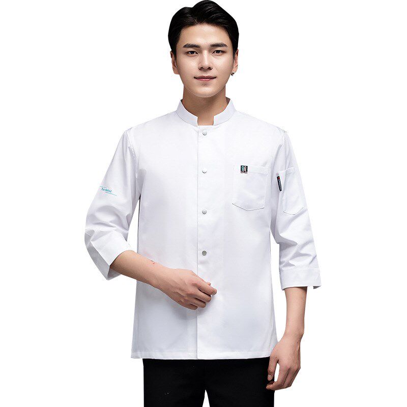 速发食堂单排扣白色厨师工作服长袖春秋装酒店餐饮后厨房厨师长男