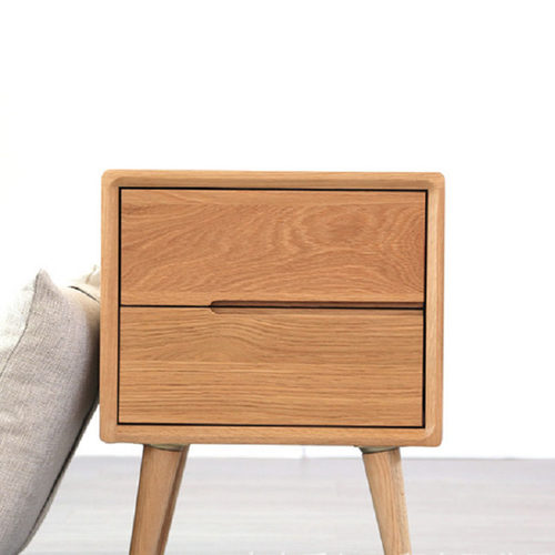 速发诗云床头柜北欧风全实木双抽橡木环保家具现代简约卧室储物床