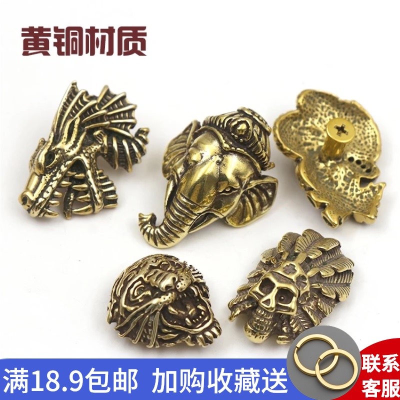 现货速发黄铜财布扣手工皮革箱包配件植鞣革皮雕皮具鬼面龙腾装饰
