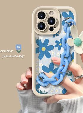 速发蓝色花朵手链适用1promax手机壳ip油15/14h画小xs软8