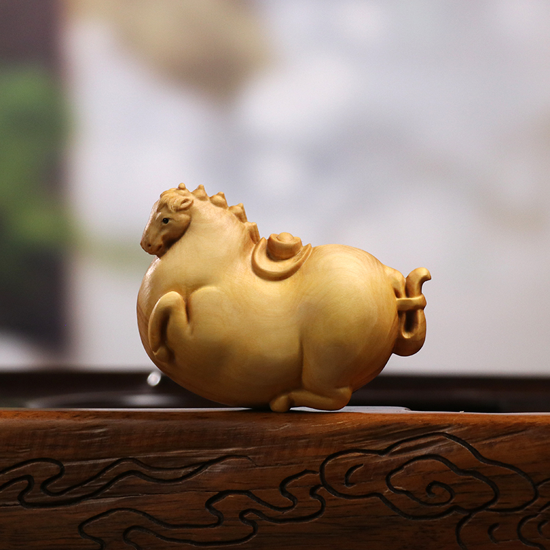 速发黄动木刻手把件文玩男士随身把玩中式实木雕雕工艺杨物生肖马