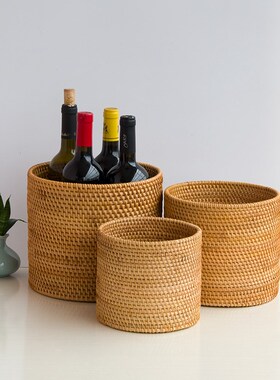 速发4TX越客桌藤编收纳筒废纸酒瓶垃圾桶编织杂物篓南厅秋面