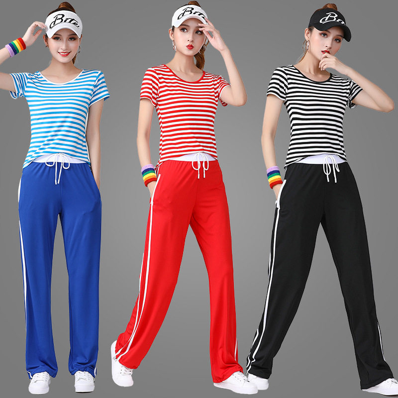 速发曳步装衣服夏吉美广场舞服舞套装新款干纹速条健身运动舞蹈裤