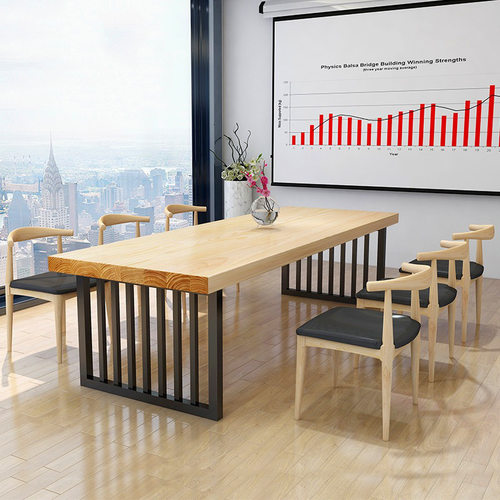 北欧轻奢简约全实木办公桌会议桌长条桌原木长方形茶桌工作台餐桌